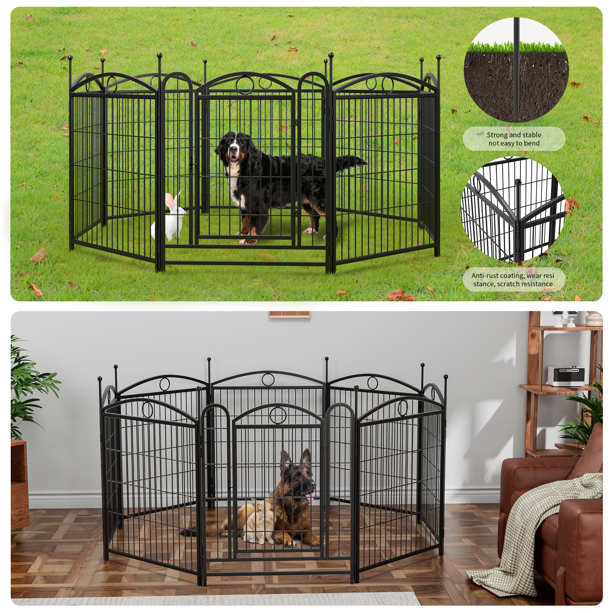 Dog Playpen Indoor 32 inch 8 Panels Metal Dog Pen Pet Dog Fence Outdoor Exercise Pen with Doors, Heavy Duty Dog Fence Puppy Pen for Large Medium Small Dogs Indoor Outdoor Foldable Pet Exercise Pen — image 15