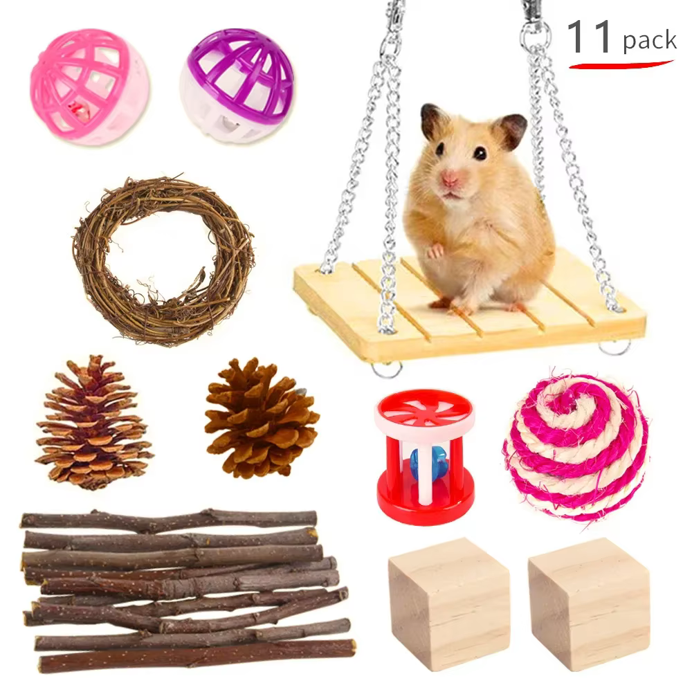Pet Rabbit Guinea Pig Parrot Play Molar Wooden Supplies Combination Hamsters Rabbit Rat Toys Hamster Toys Set — image 4