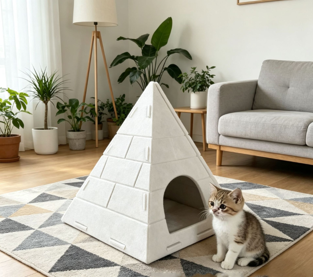 New Splicing Felt Pyramid Cat Nest Simple Home Style Pet Sleep Nest Detachable Washable Cat House — image 4