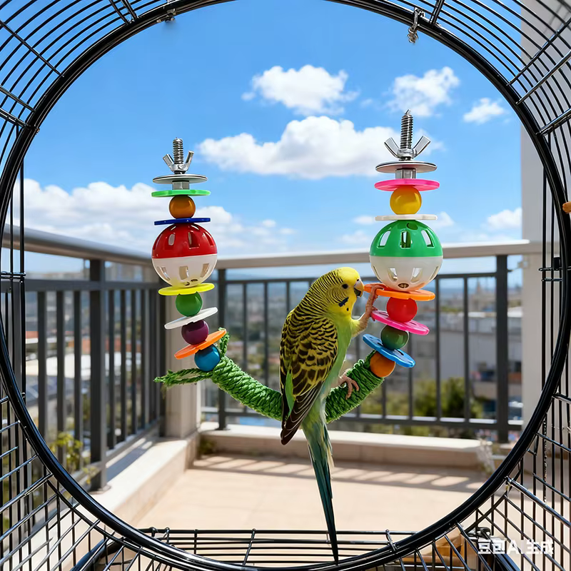 Juguetes de Colgar para Pájaros Coloridos con Campana y Cuerdas - Accesorios para Canarios, Budgies y Periquitos — imagen 2