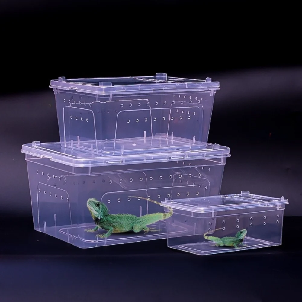 Caja de Cría Reptiliana Transparente Ventilada Apilable Transporte Seguro para Tortugas Contenedor con Visión Claro Prueba de Escape