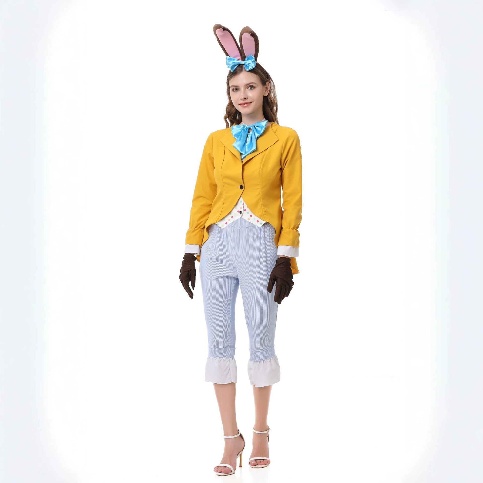 Bunny Rabbit March Hare Cosplay Costume Adult Women Yellow Rabbit Mr. Suit Halloween Stage Costume — image 3