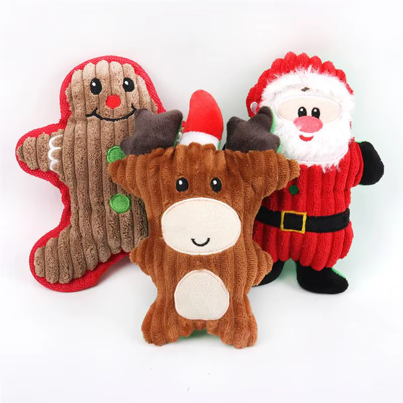 Christmas Santa Claus Pet Dog Toys Chew Squeaker Pet Plush Toys For Dogs Cute Biting Rope Sound Toys — image 1