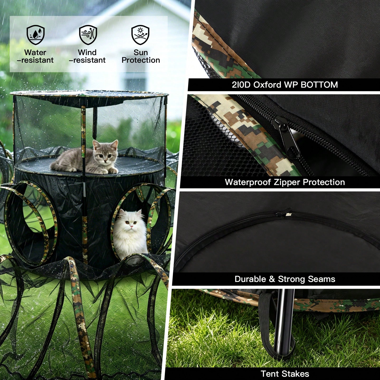 3 In1 Catio Outdoor Cat Enclosure, 2-Tier Cat Tents With Tunnels For Indoor Cats Pop Up Cube, Pet Tower Playpen With Tunnels And Tents — image 5