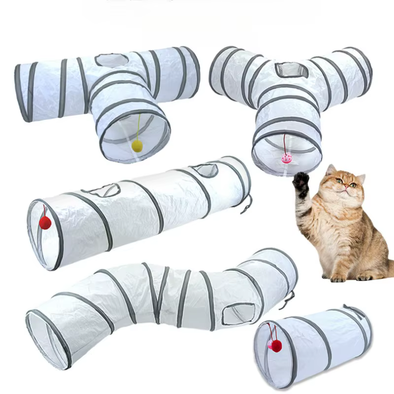 Pet Cat Tunnel Toys Foldable White Pet Cat Kitty Training Interactive Fun Toy For Cats Rabbit Animal Play Tunnel Tube — image 1
