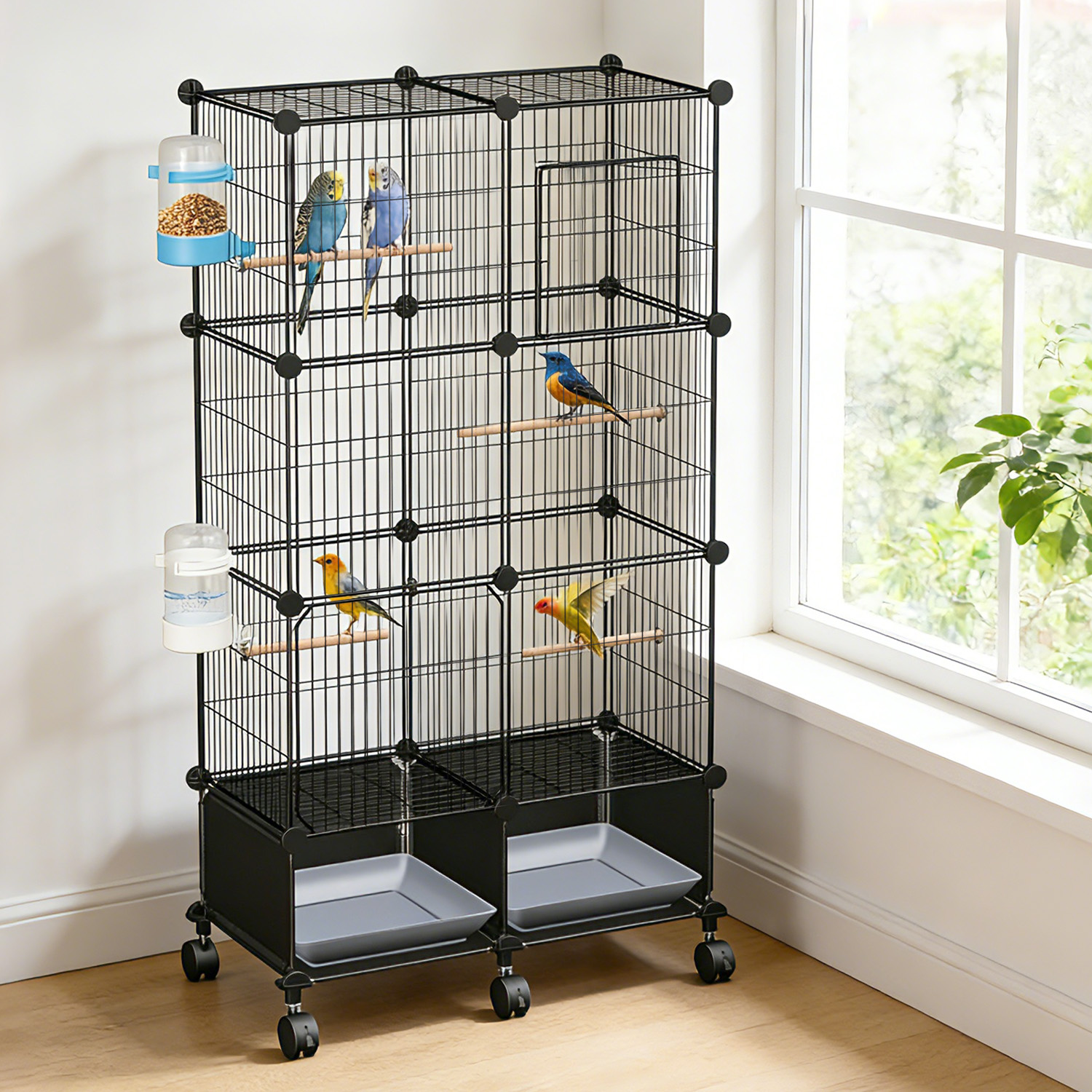 Casa para Pájaros Grande con 4 Perchas de Madera, 2 Botellas de Agua y Accesorios Complejos para Canarios, Loros, Amazónidas y Aves Pequeñas a Mediano Tamaño — imagen 4