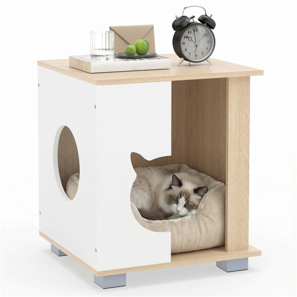 Multipurpose Wooden Cat House Nightstand, Sturdy Metal Base Anti-Slip Pet Furniture — image 1