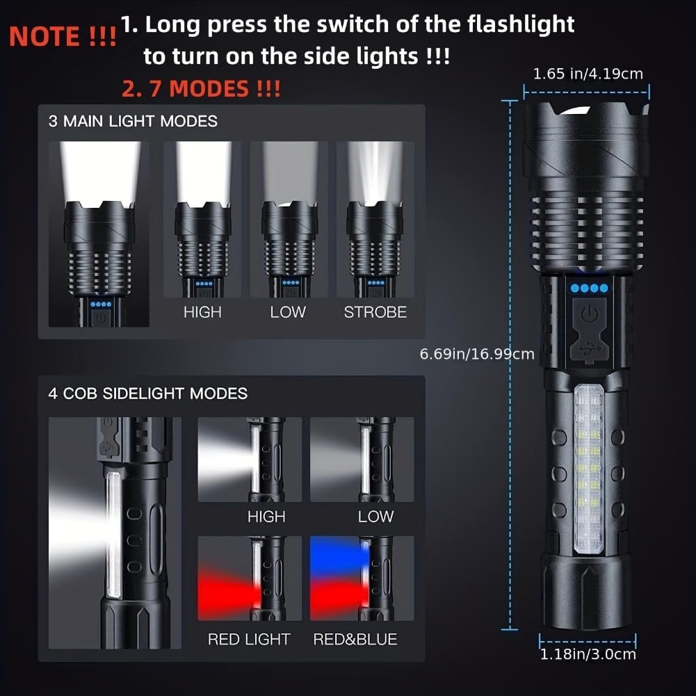 Lámpara LED de Alta Potencia Portátil con Recarga, Foco Ajustable y Resistente al Agua para Camping, Pesca, Caza, Escalada y Emergencias — imagen 2