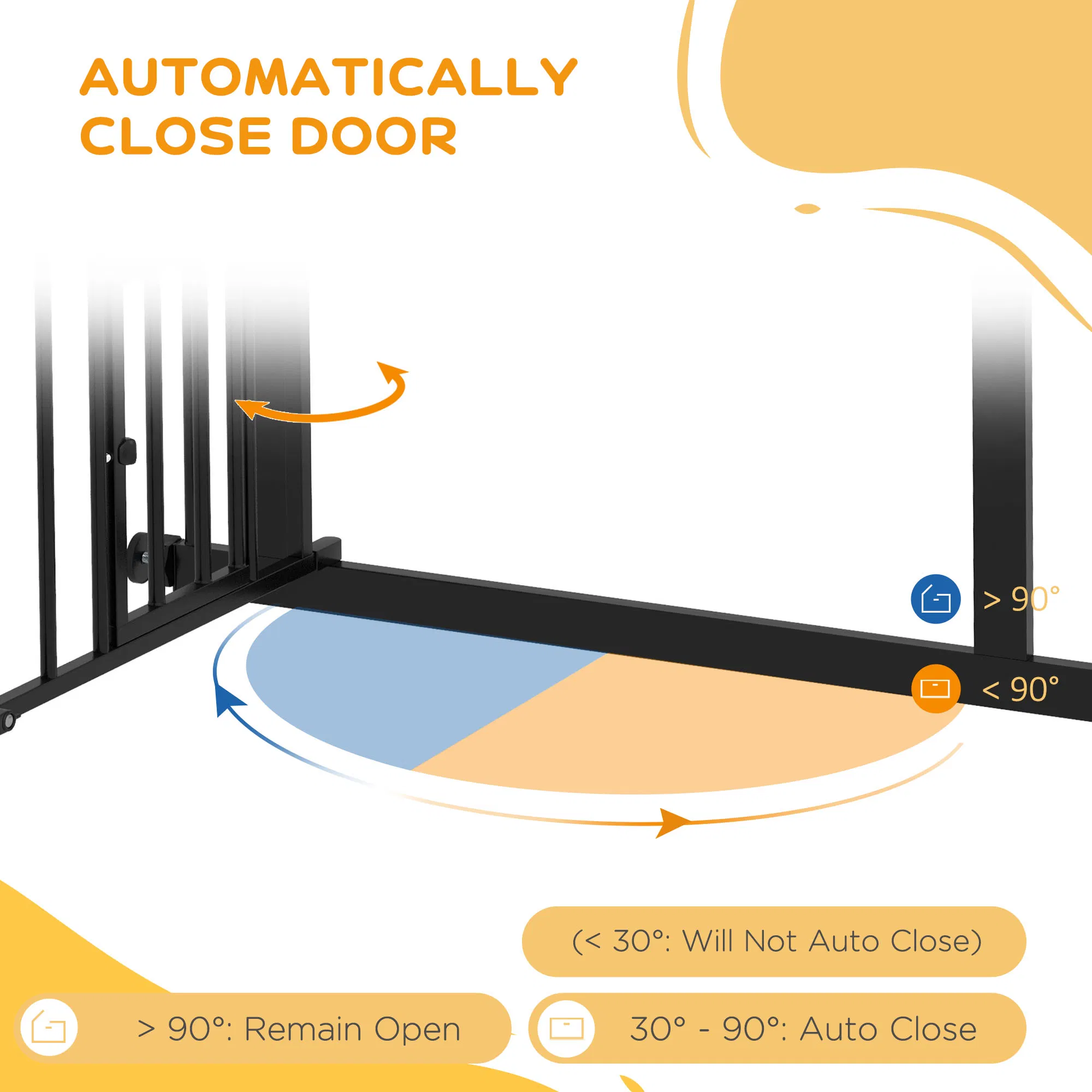 Auto-Close Pet Gate, Stair Gate with Cat Door, Double Locking for Doorways Hallways Stairs, Fits 29"-31.5" Wide, Black — image 2
