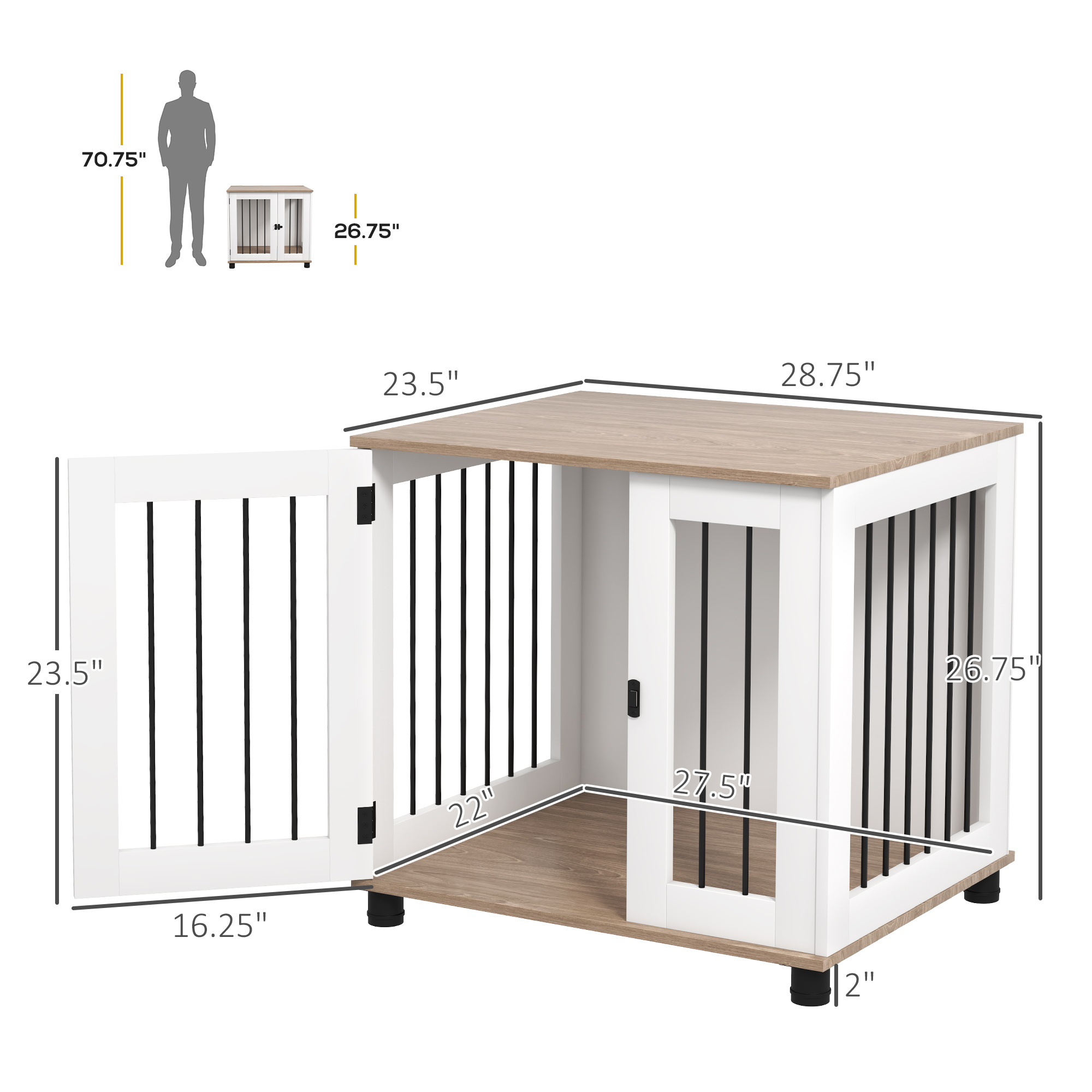 PawHut Caja de Perro para Interior, Mueble con Mesa y Puerta Conexión para Canes Pequeños y Medianos, Madera Walnut Marrón — imagen 6