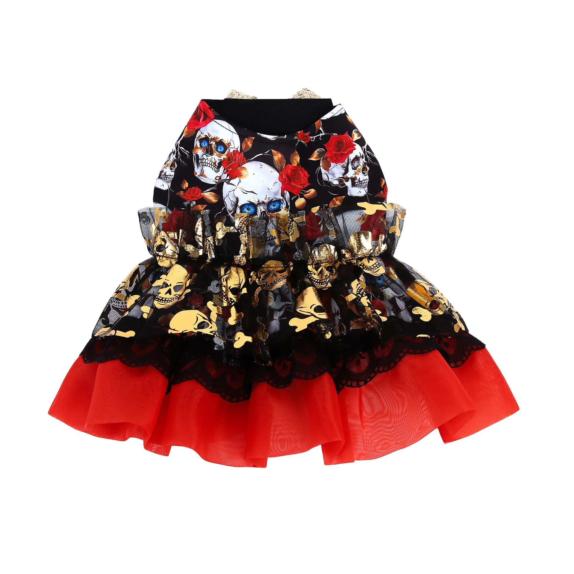 Ropa de Halloween para Mascotas de Otoño e Invierno, Vestido de Princesa de Organza con Calaveras Doradas para Teddy, Bichón y Maltés — imagen 6