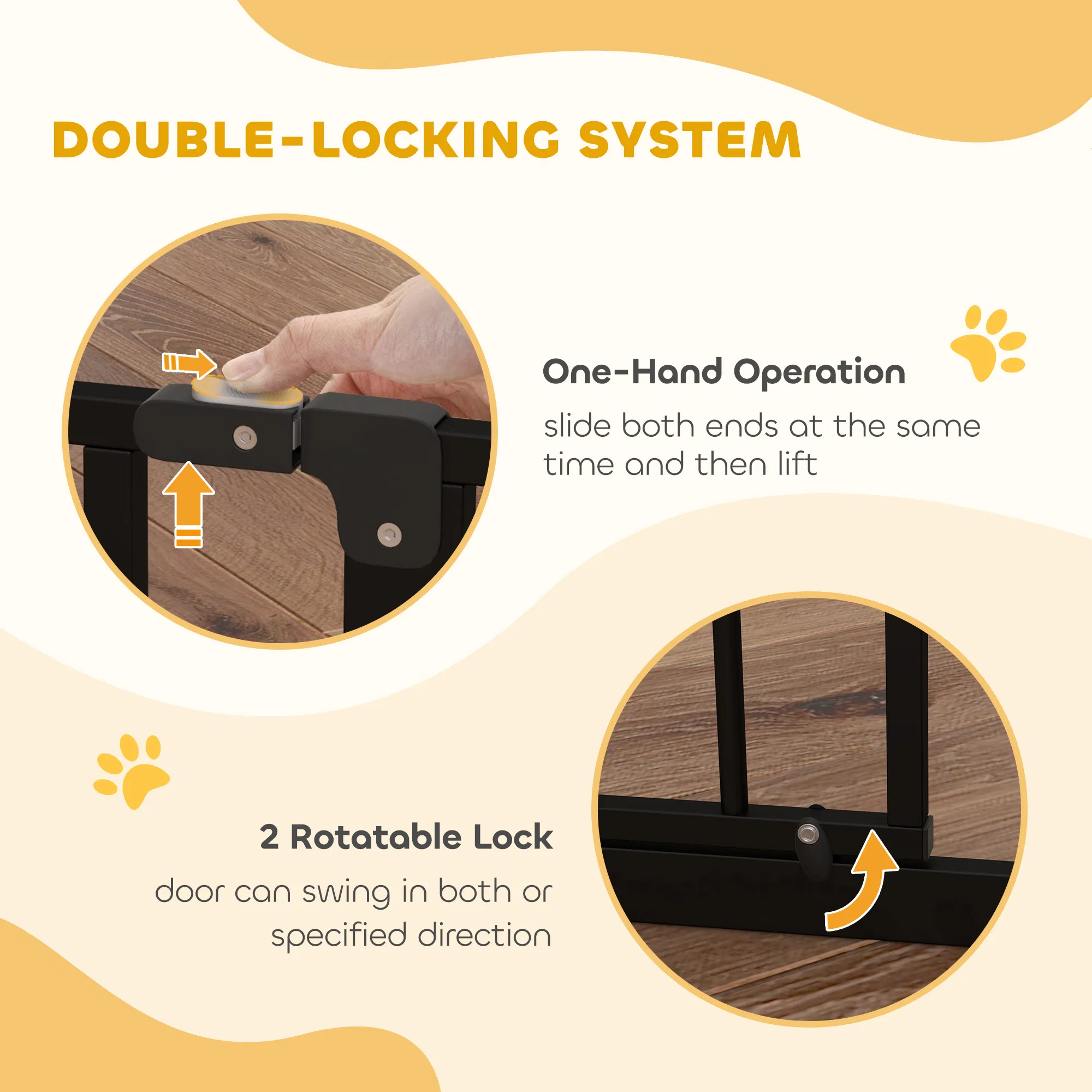 30"- 34" Easy Install Pet Gate w/ Door & Double Locking System, Extra Wide Dog Gate for Stairs, Hallways, Black — image 6