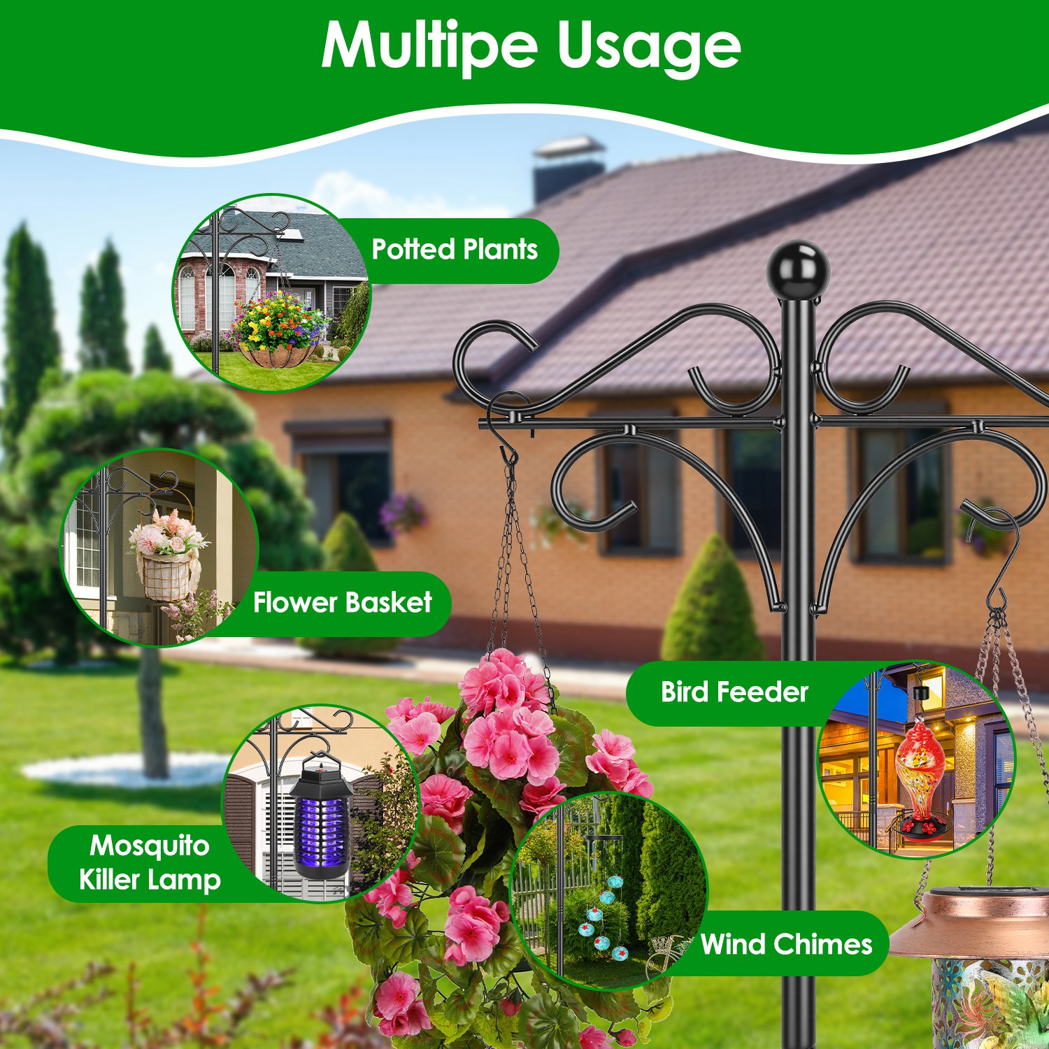 Paquete de 2 Ganchos Dobles Resistentes Tipo Cayado de Pastor, Poste Para Comederos de Aves, Soporte Colgante Para Jardín, Comederos, Plantas y Farolillos, Para Jardín y Patio Exterior — imagen 2