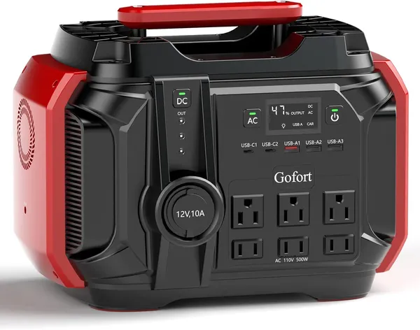 Estación de Energía Portátil GOFORT 540Wh/500W (Pico 1000W) 6 x Salidas AC 110V PD 60W Generador Solar Portátil para CPAP Batería Apoyo en Emergencias Para Camping Al Aire Libre RVRodante Pesca — imagen 1
