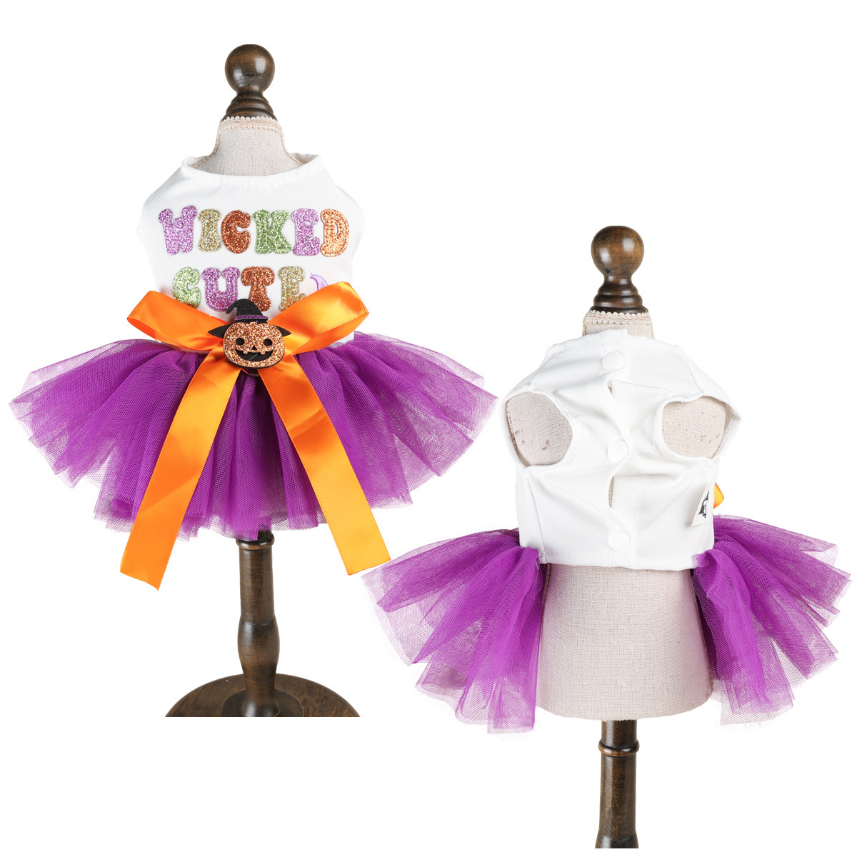 Purple Mesh Pumpkin Witch Pet Halloween Dress with Colorful Sequin Letters Dog Princess Dress Pet Party Costume — image 7