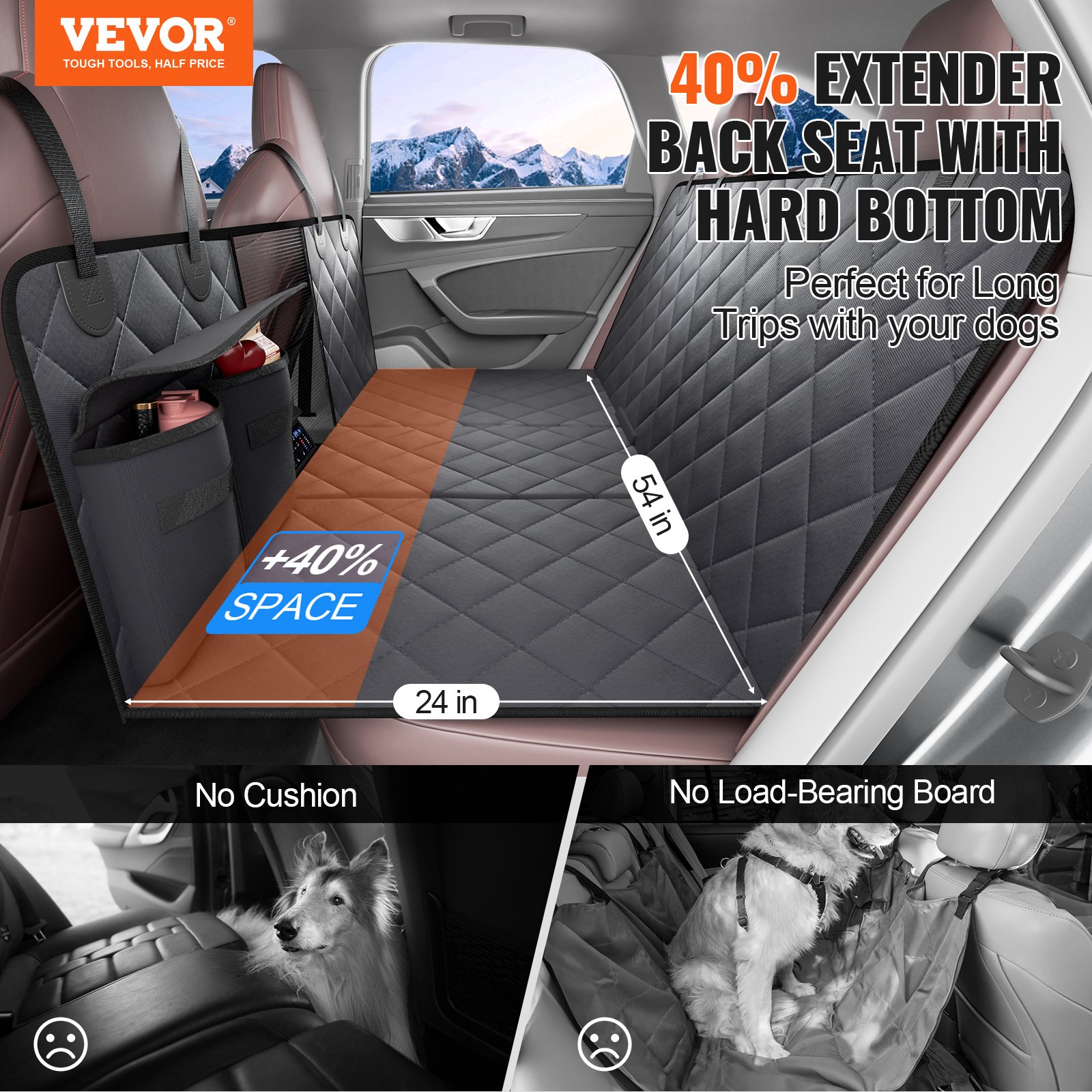 VEVOR Dog Car Seat Cover For Back Seat 54 X 24 In Waterproof 600D For Cars — imagen 1