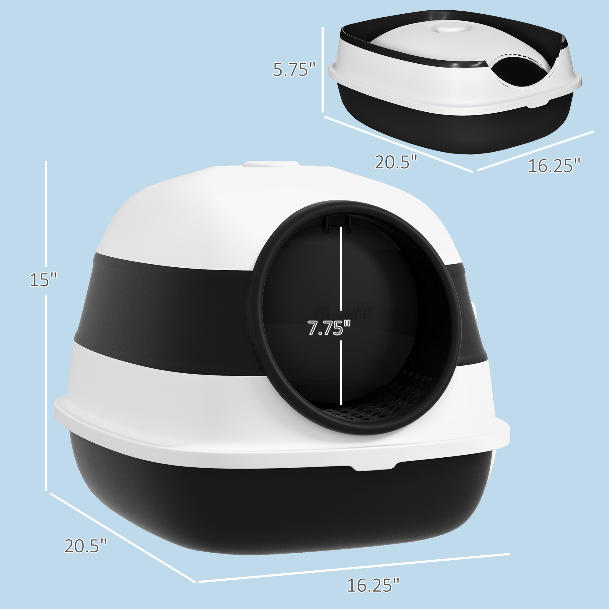 Dome Covered Cat Litter Box With Lid, White And Black — imagen 2