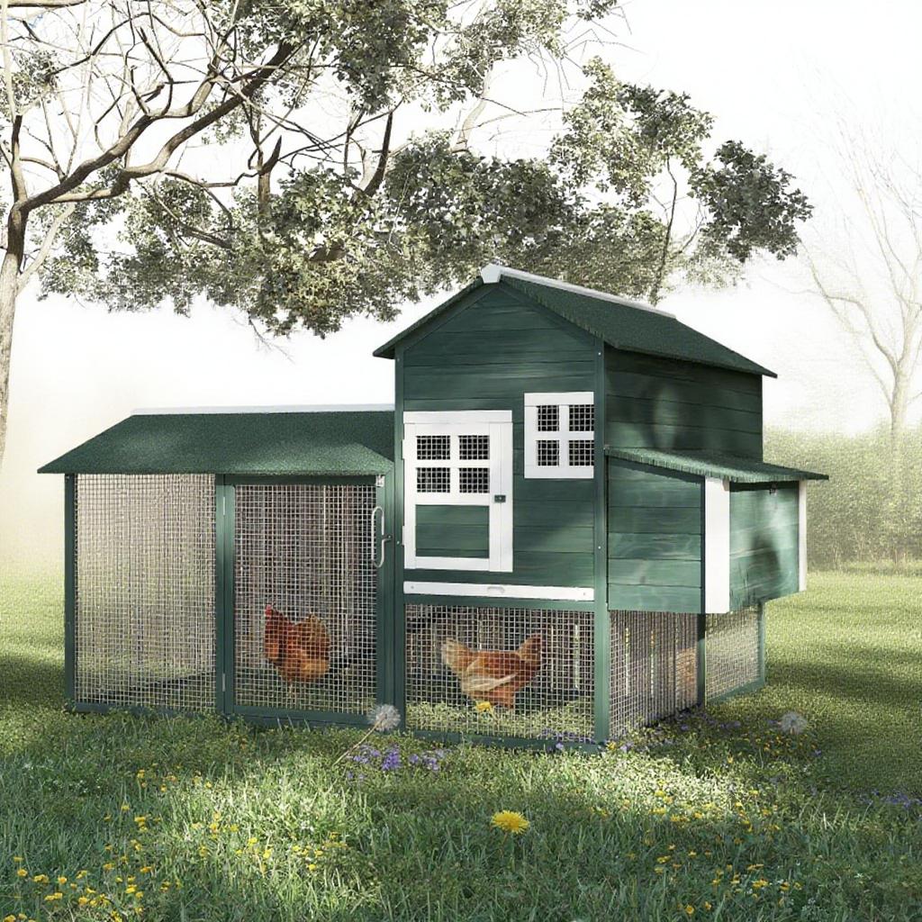 Chicken Coop Hen House Outdoor With Run Nesting Box, Asphalt Roof, Removable Tray Wooden — image 2