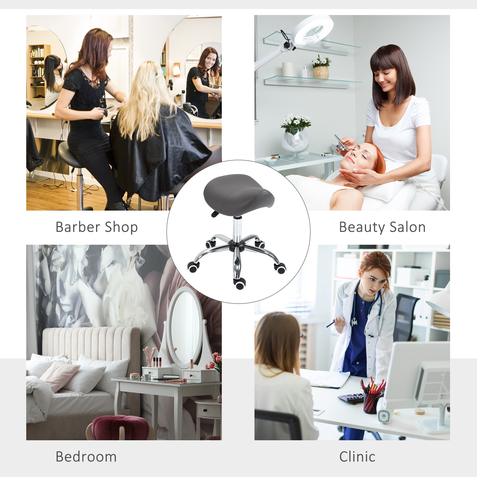 Silla de Estudio Ergonómica con Asiento de Cuero PU, Altura Regulable Hidráulica para Salones, Consultorios y Oficinas Médicas, Gris — imagen 7