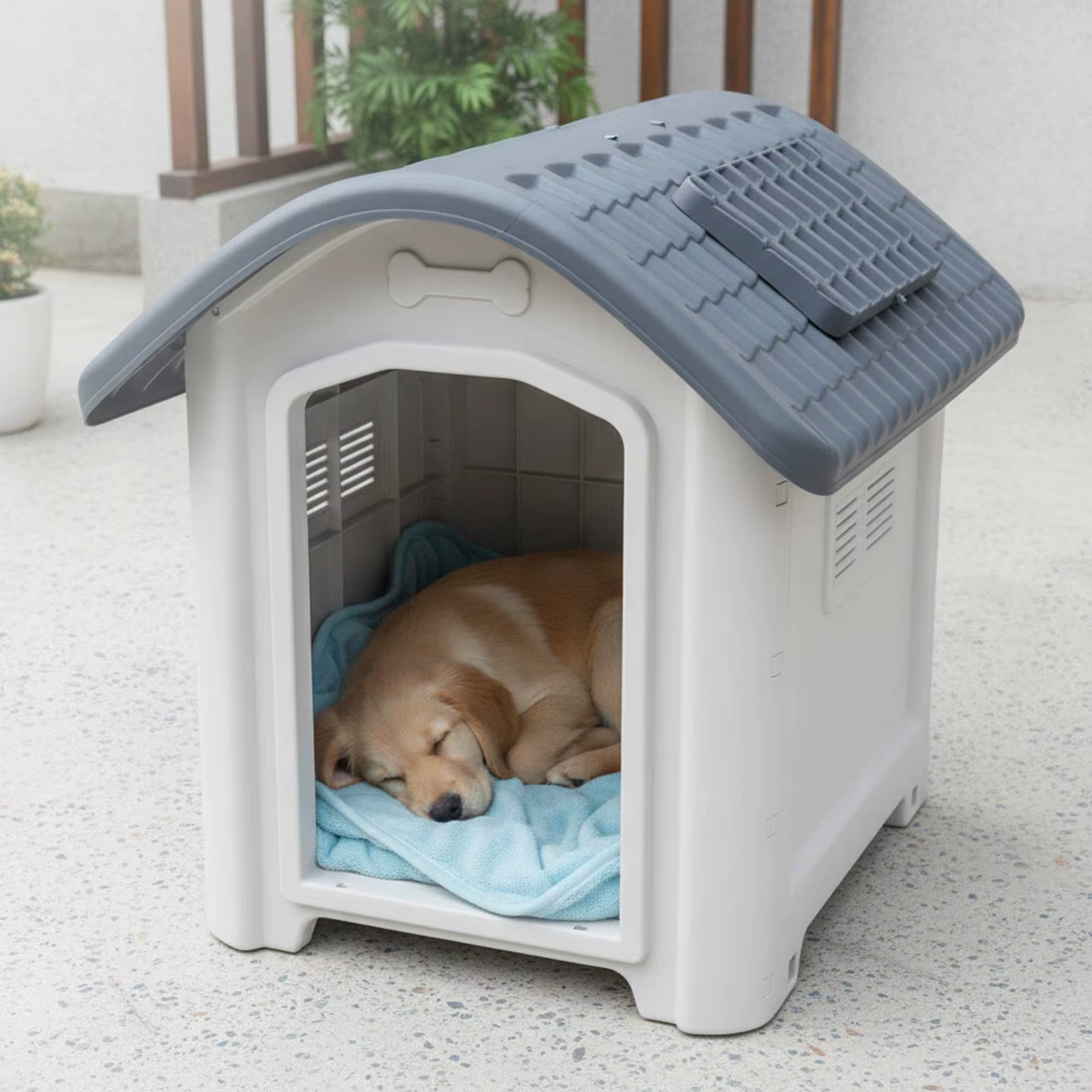 Weatherproof Pet House Plastic Dog Kennel with Slanted Roof Impermeable Raised Base Easy to Clean Dog Shelter for Outdoor Use — image 3