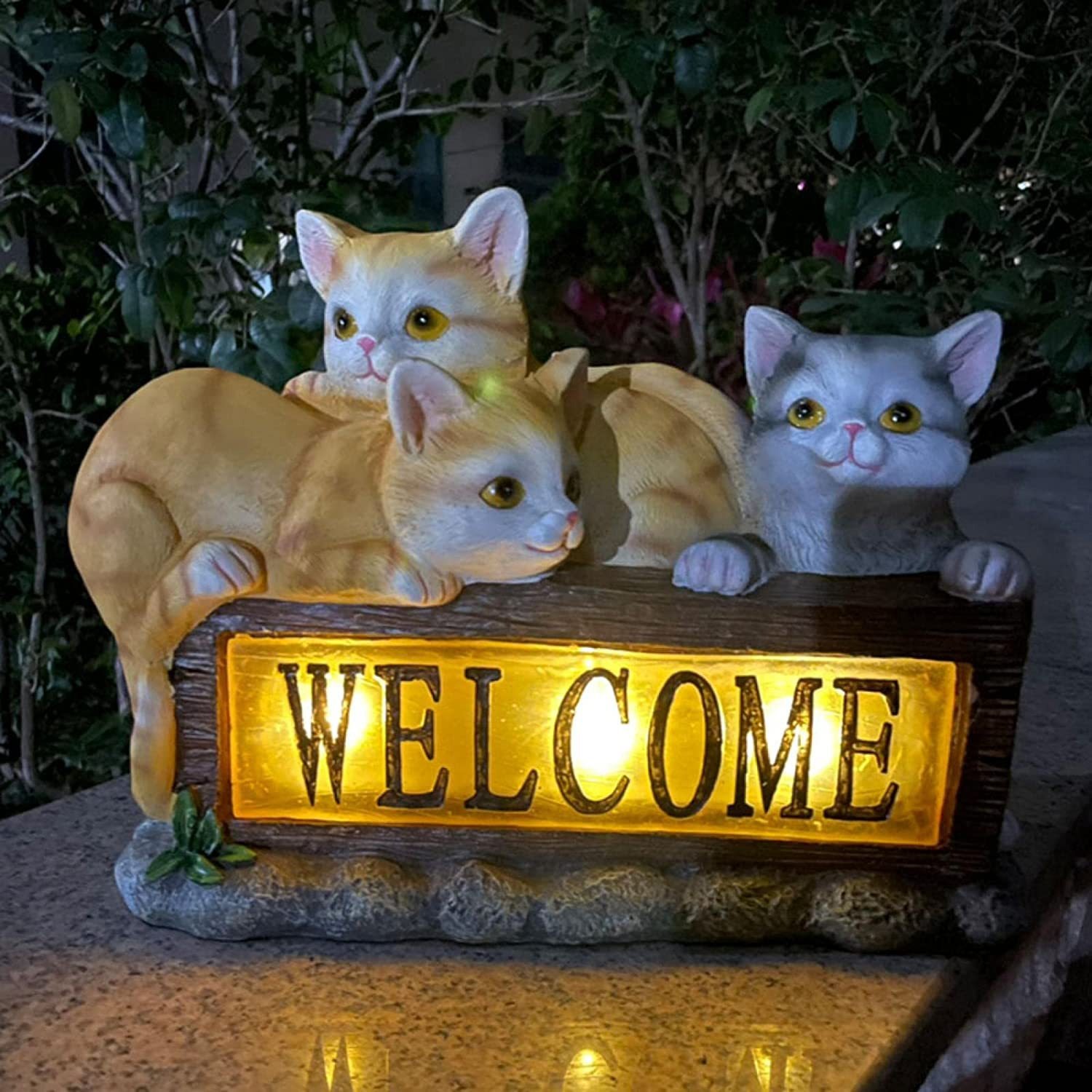 Outdoor solar powered animal statue resin ornaments for kittens — image 3