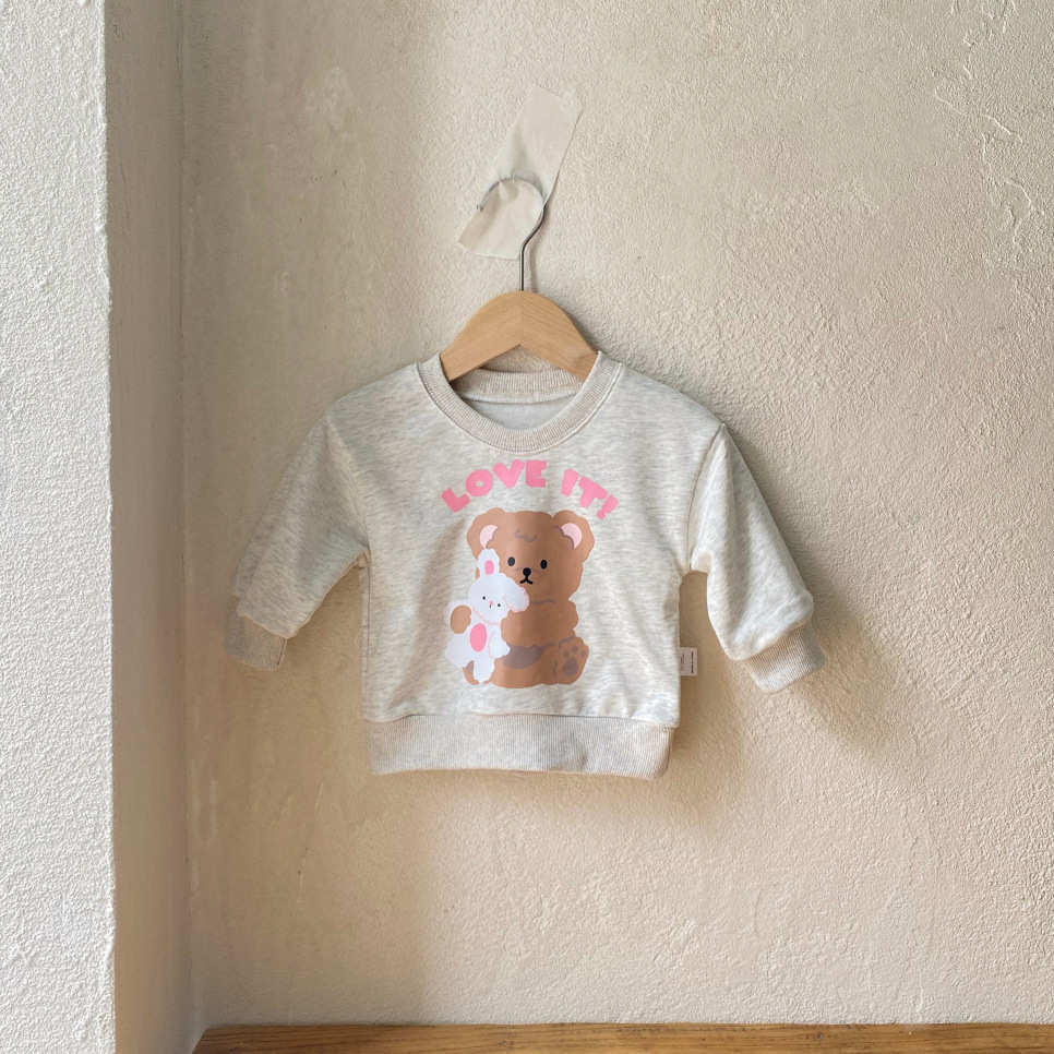 Casual Long-Sleeve Hoodie with Bear Print and Stripe Pattern, Round Neck T-Shirt — image 8