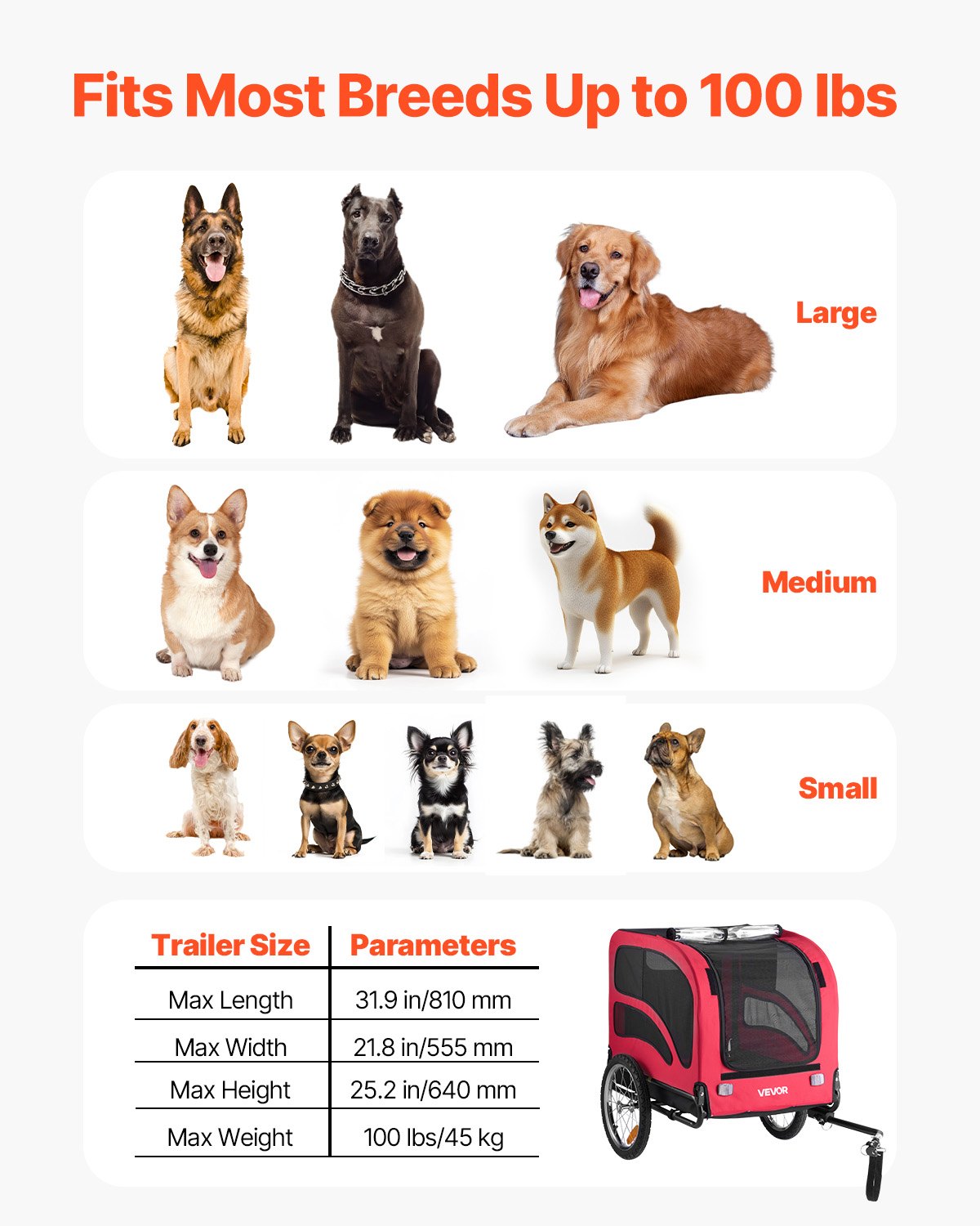 Dog Bike Trailer, Supports Up To 100 Lbs, Pet Cart Bicycle Carrier For Small & Large Dogs, Easy Folding Frame With Quick Release Wheel, Universal Bicycle Coupler, Reflector, Flag, Internal Leash — imagen 4