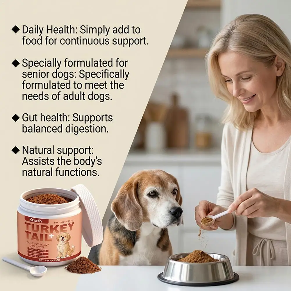 Dog Immune Support Supplement Turkey Tail Mushroom Powder With Probiotics Bacon Flavor For Gut Health And Defense System 3.53oz