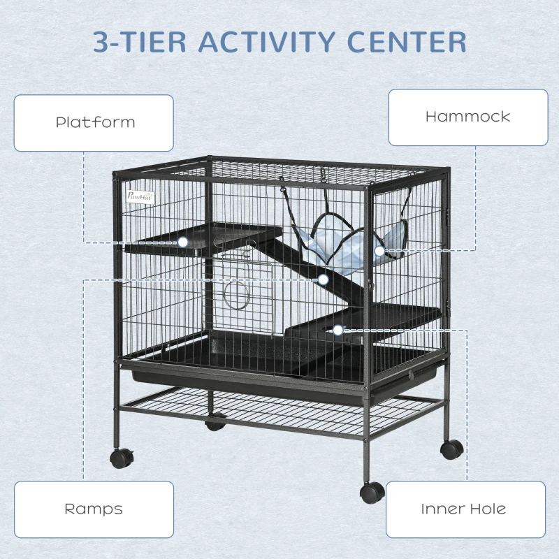Small Animal Cage With Wheels, Pet Playpen For Rat, Syrian Hamster, Kitten, Ferrets, Chinchillas With Bottom Storage Shelf, Removable Tray, Ramp — image 13