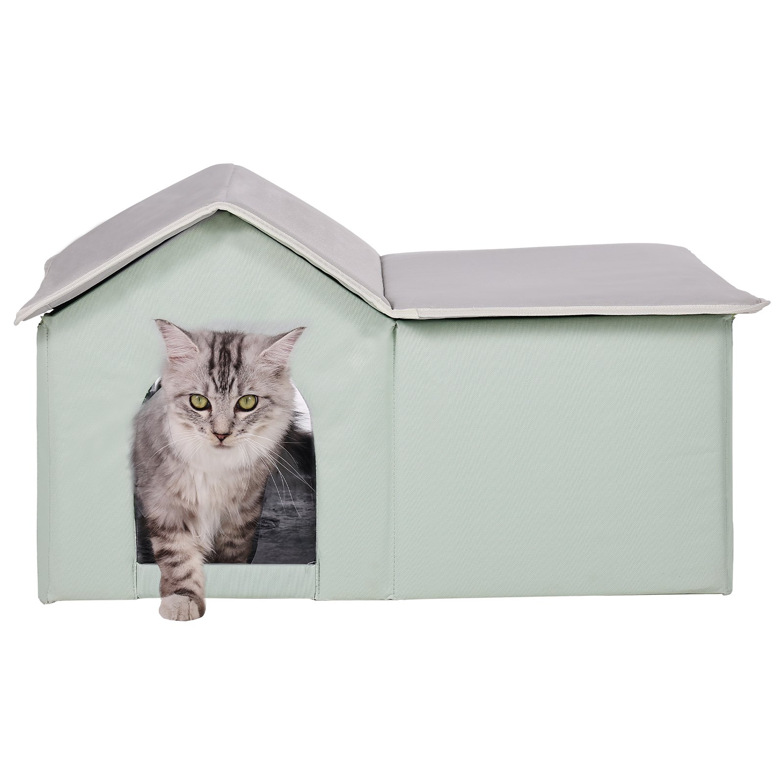 Heated Cat House Foldable Kitty Shelter With Heated Pad Green Large — imagen 1