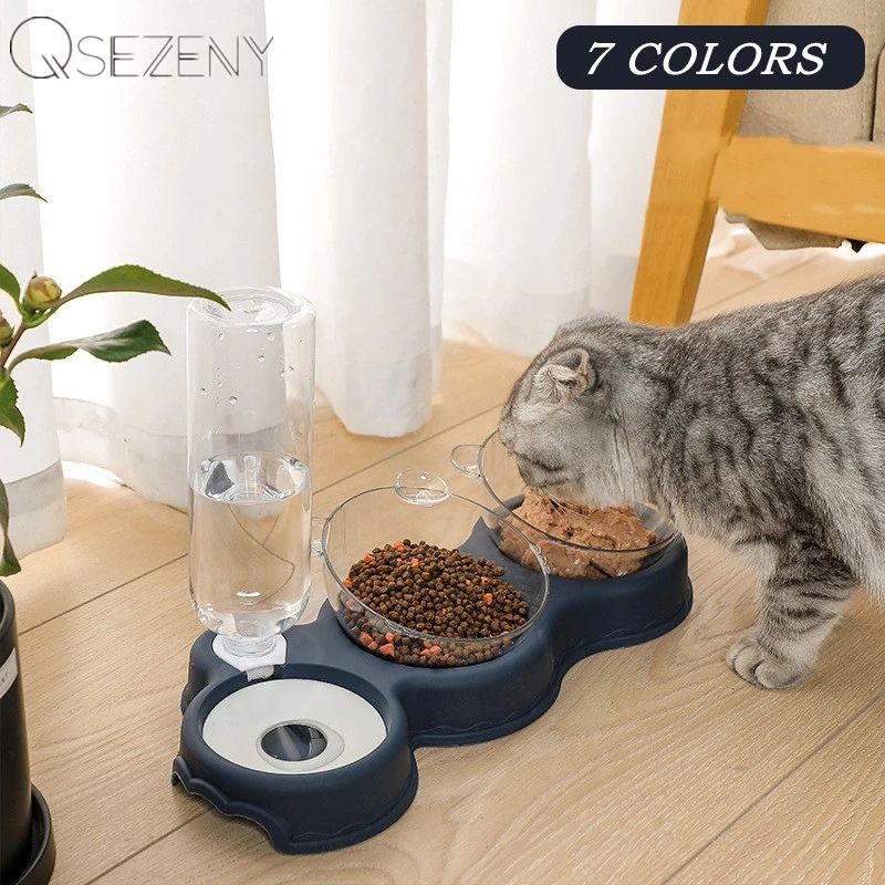 Pet Bowl Plastic Dog Bowl Double Bowl Automatic Drinking Water Anti Spill Food Bowl Pet Bowl Cute Cat Rice Bowl Cat Bowl — image 3