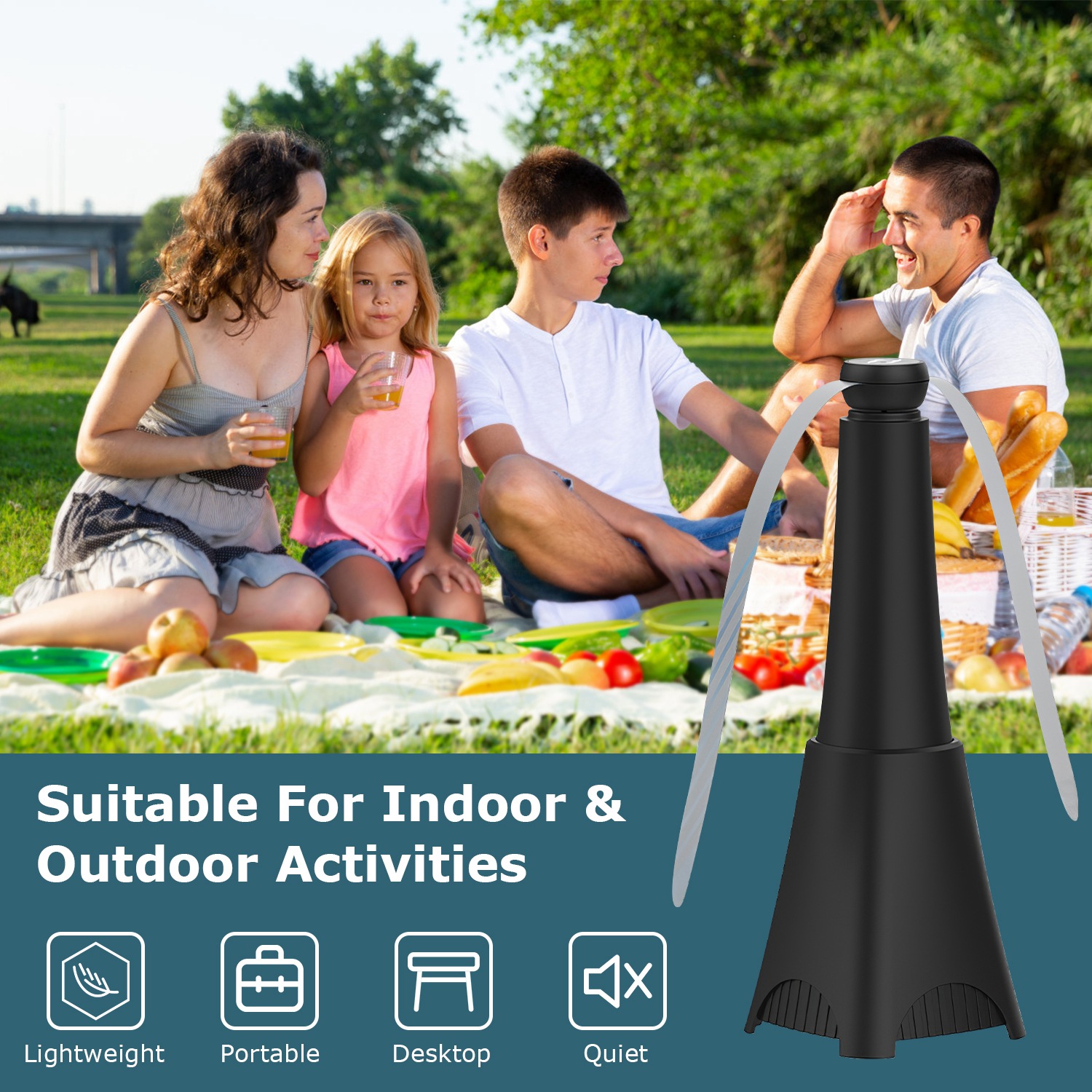 Paquete de 2 Ventiladores Portátiles Reflectantes Repelentes de Moscas, Con Batería Recargable, Trampa de Moscas Para Mesa y Comida, Aspas de Parada Suave, Gancho Para Colgar, Interior y Exterior — imagen 9