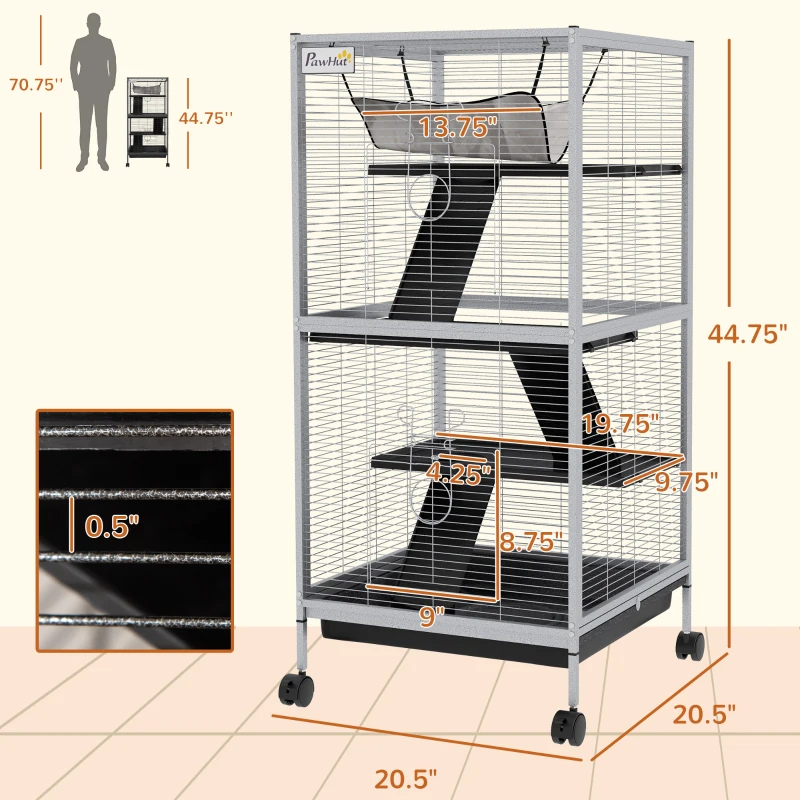 PawHut Rolling Small Animal Cage With Hammock, Ferret Cage, Chinchilla Cage, Pet Habitat With 6 Doors, Removable Tray — imagen 1