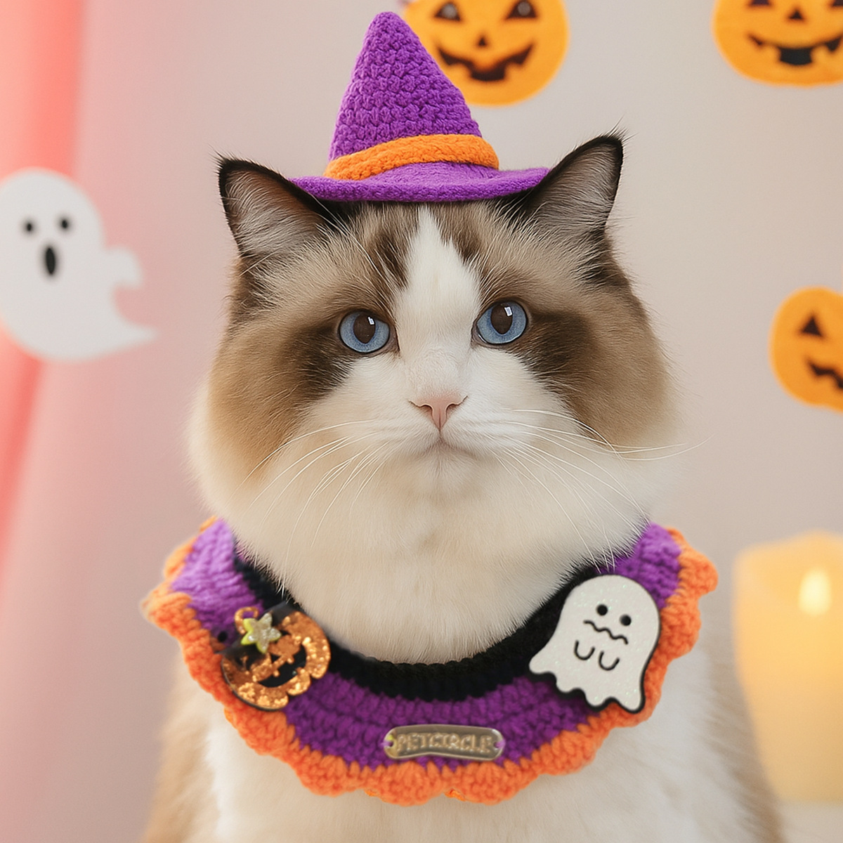 Halloween Pet Cat Dog Bandana Cute Cartoon Knit Scarf Pet Accessory Small Dog Bib — image 1