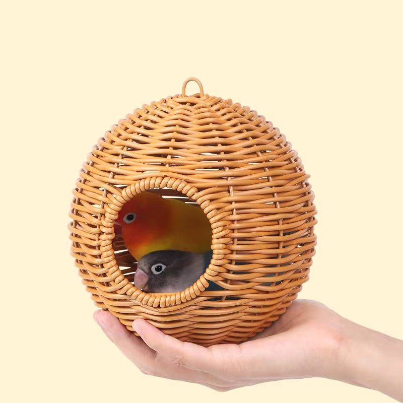 Nido de Pájaros Falso Pasto Tejido a Mano - Casa para Loros, Canarios y Amazónidas — imagen 2