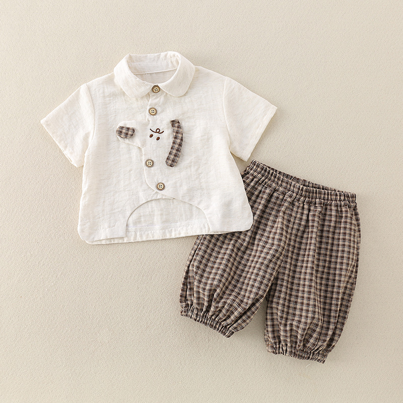 Cute Baby Boy Outfit Set with Dog Cartoon Shirt and Shorts — image 7