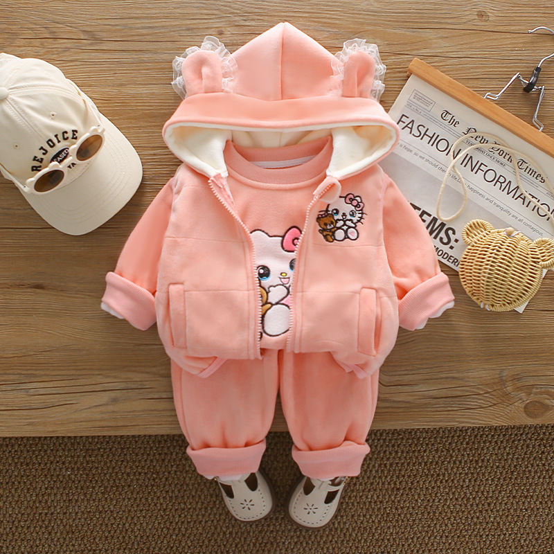 Girls Autumn Winter 3-Piece Set with Cat and Bear Print for Toddlers — image 7