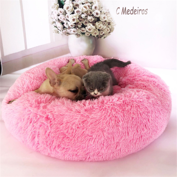 Almohada Redonda de Pelo Largo para Gatos con Funda Antideslizante — imagen 1