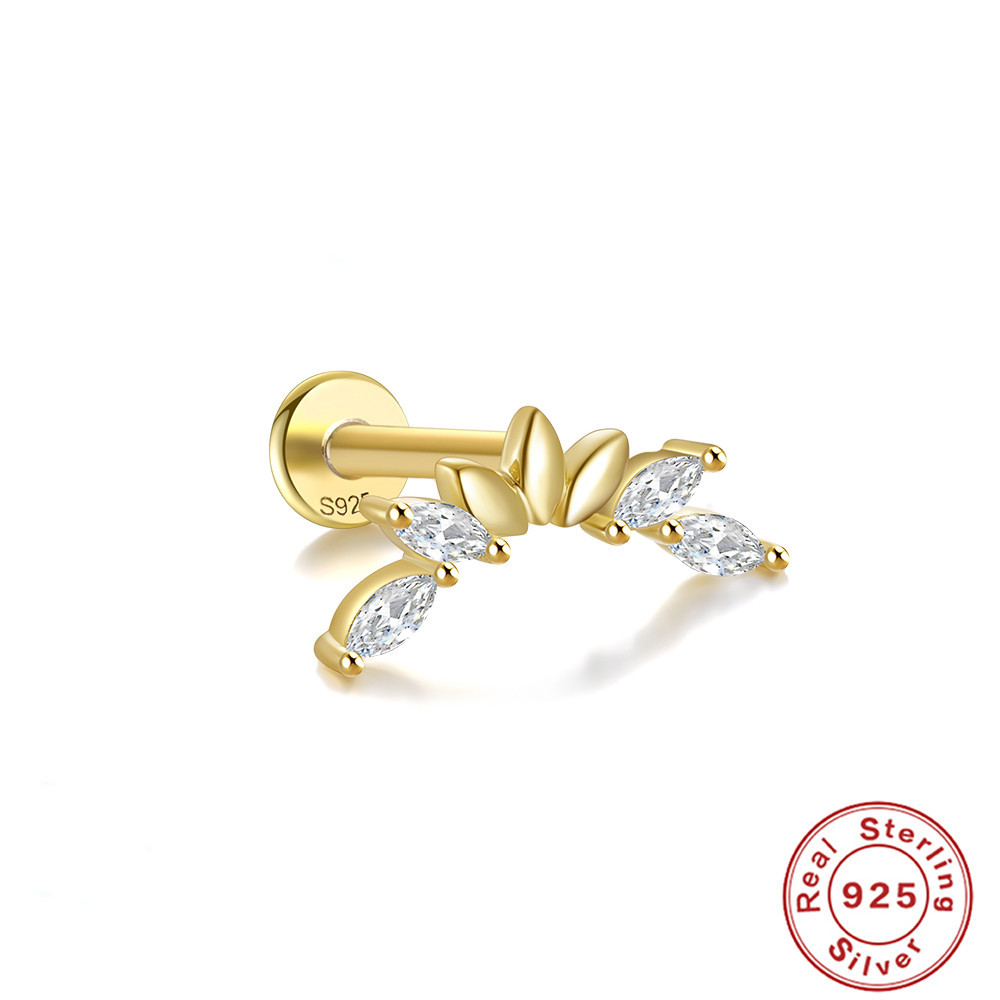 Pendientes de plata esterlina S925 con insignia de viento triple cielo, adorno de mariposa super hada, perforación interna, hilo interno, cabeza plana — imagen 10