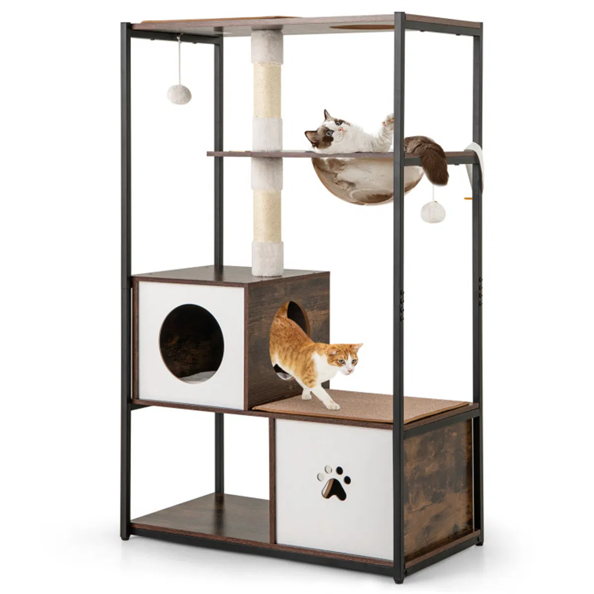 Stylish Wood-Metal Cat Tree - 33 lbs Per Layer Capacity, 2 Private Condos + 2 Relaxation Platforms, Complements Room Decor — image 9