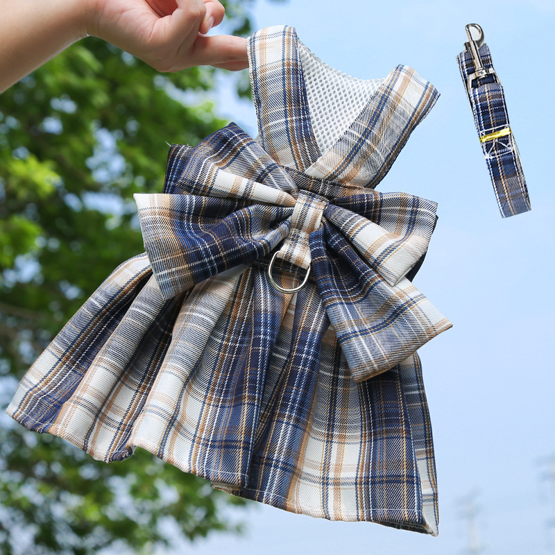Ropa de Trazo para Perros con Estampado de Plaid, Cinturón de Pecho con Correa y Faldita para Salir — imagen 10