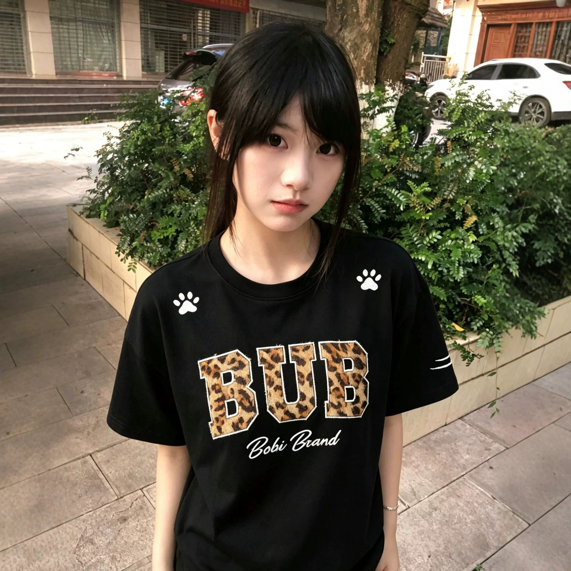 Leopard Print Fleece Embroidered Cotton Short Sleeve T-Shirt — image 5