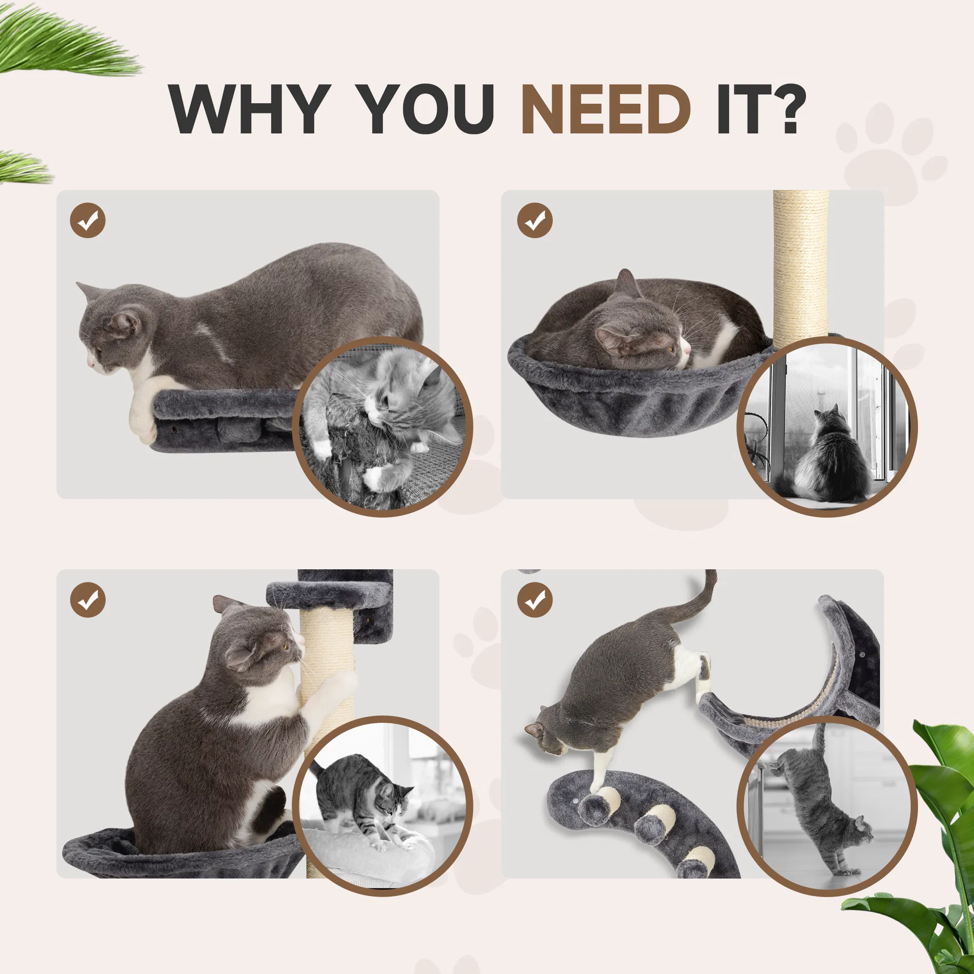 Cat Wall Shelf with Scratching Post, Play Balls, Platforms, Dark Grey — image 4