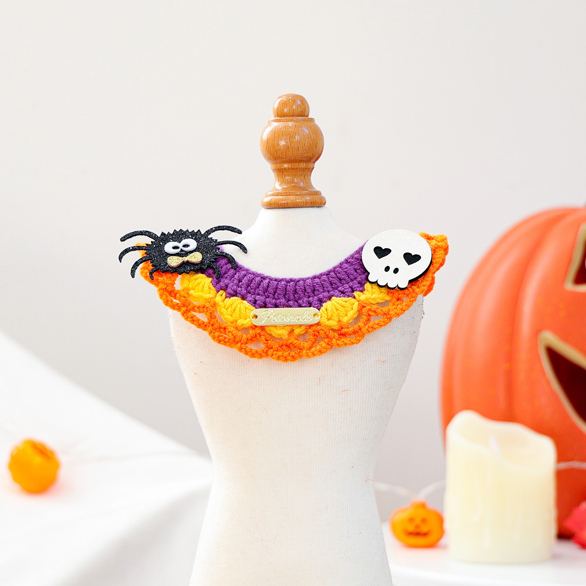 Cute Halloween Cartoon Knitted Scarf Pet Accessory for Cats and Dogs, Pet Costume Decor — image 3