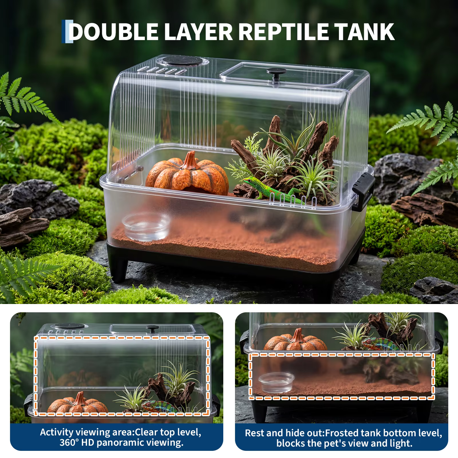 Reptile Tank Starter Kit, Reptile Terrarium Kit, Acrylic Small Reptile Habitat with Lid, Heating Pad, Hygrometer, Bowl, Hide, Sand for Reptiles, Tarantula, Lizards, Frogs, Geckos, or Hermit Crabs — image 2
