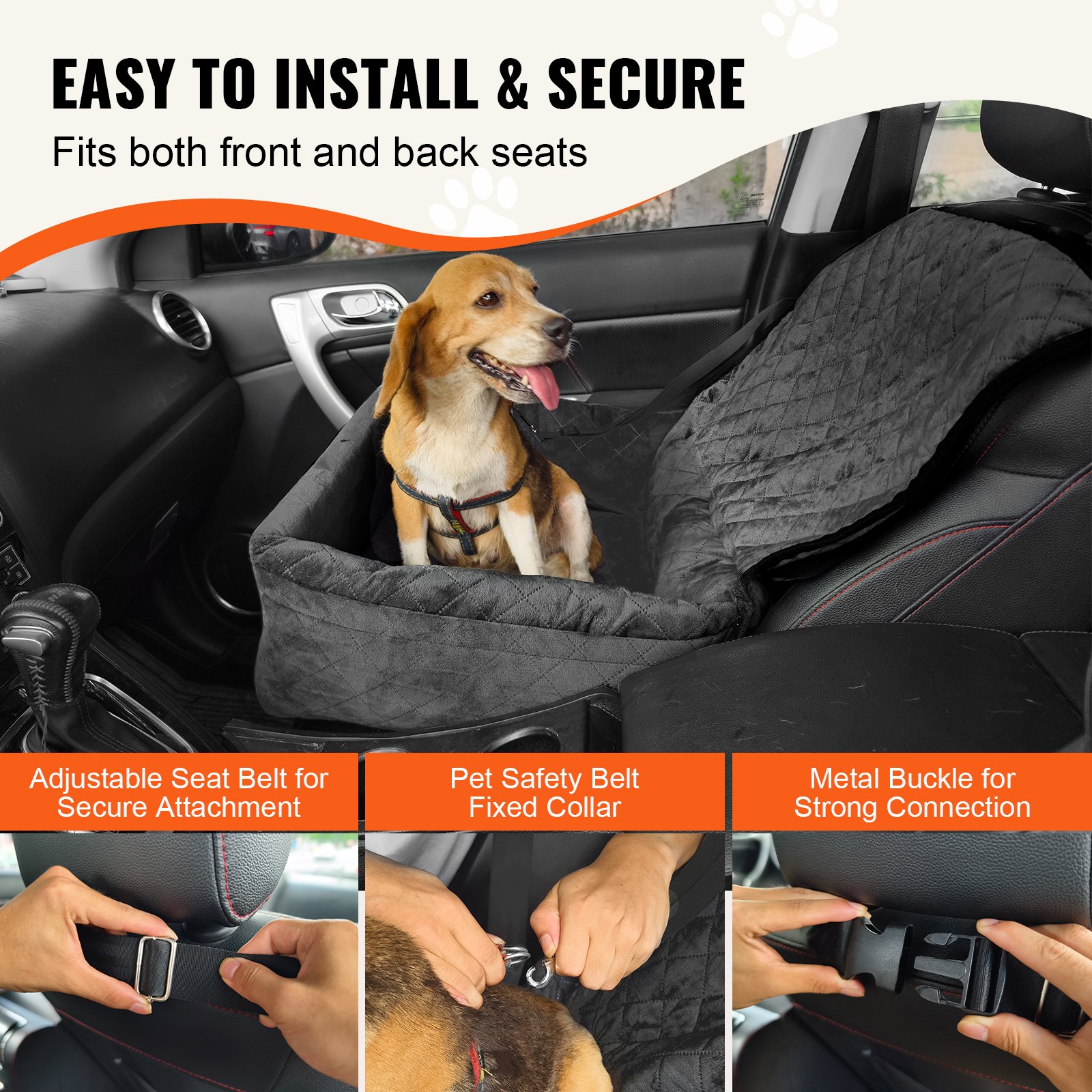 Asiento de Automóvil para Perros para Pequeños y Medianos Hasta 18 kg Negro — imagen 2