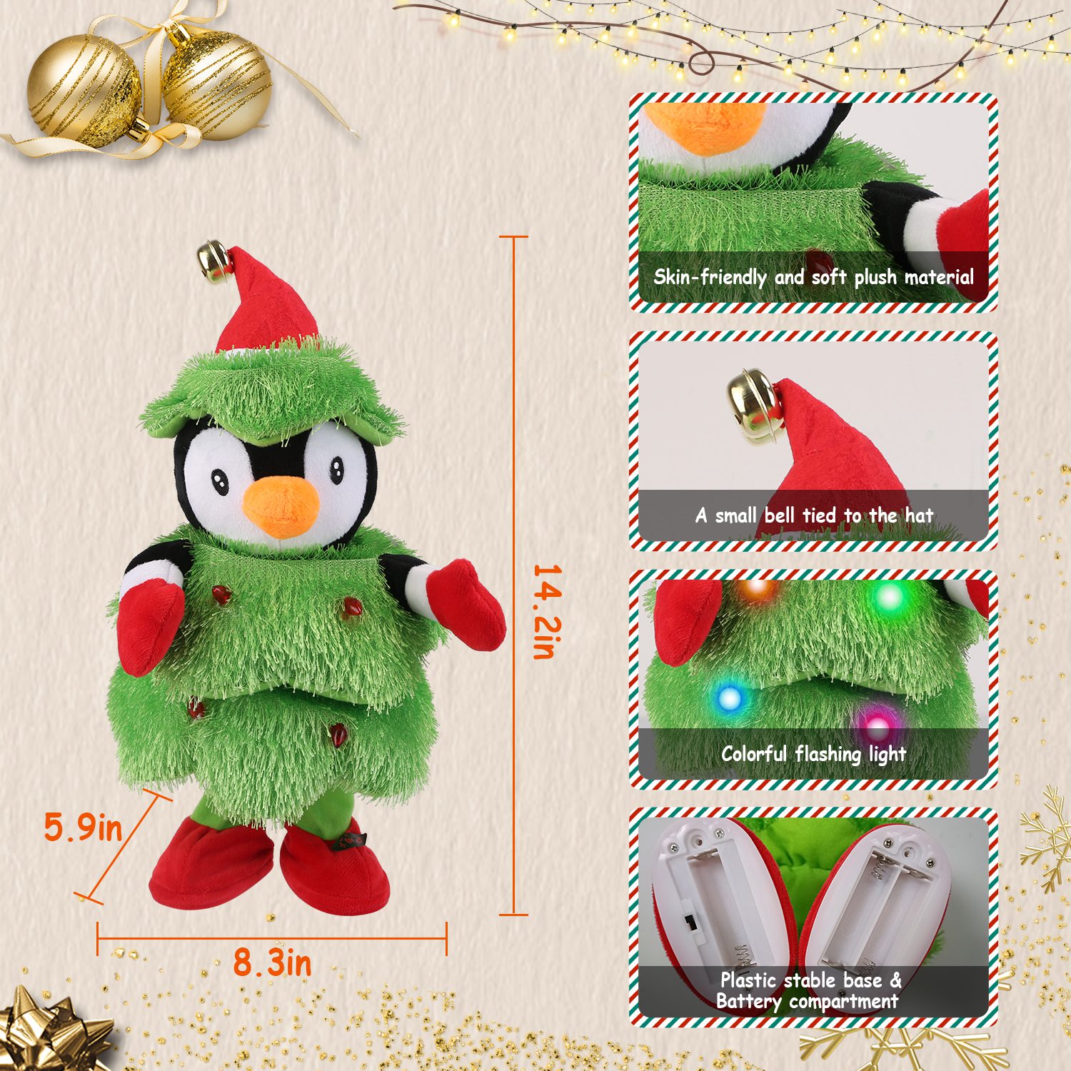 Plush de Elefante o Pinguino o Niño de Nieve con Movimientos Eléctricos que Baila, Canta y Habla Interactivamente con Canciones Divertidas para Regalos Navideños para Niños — imagen 7