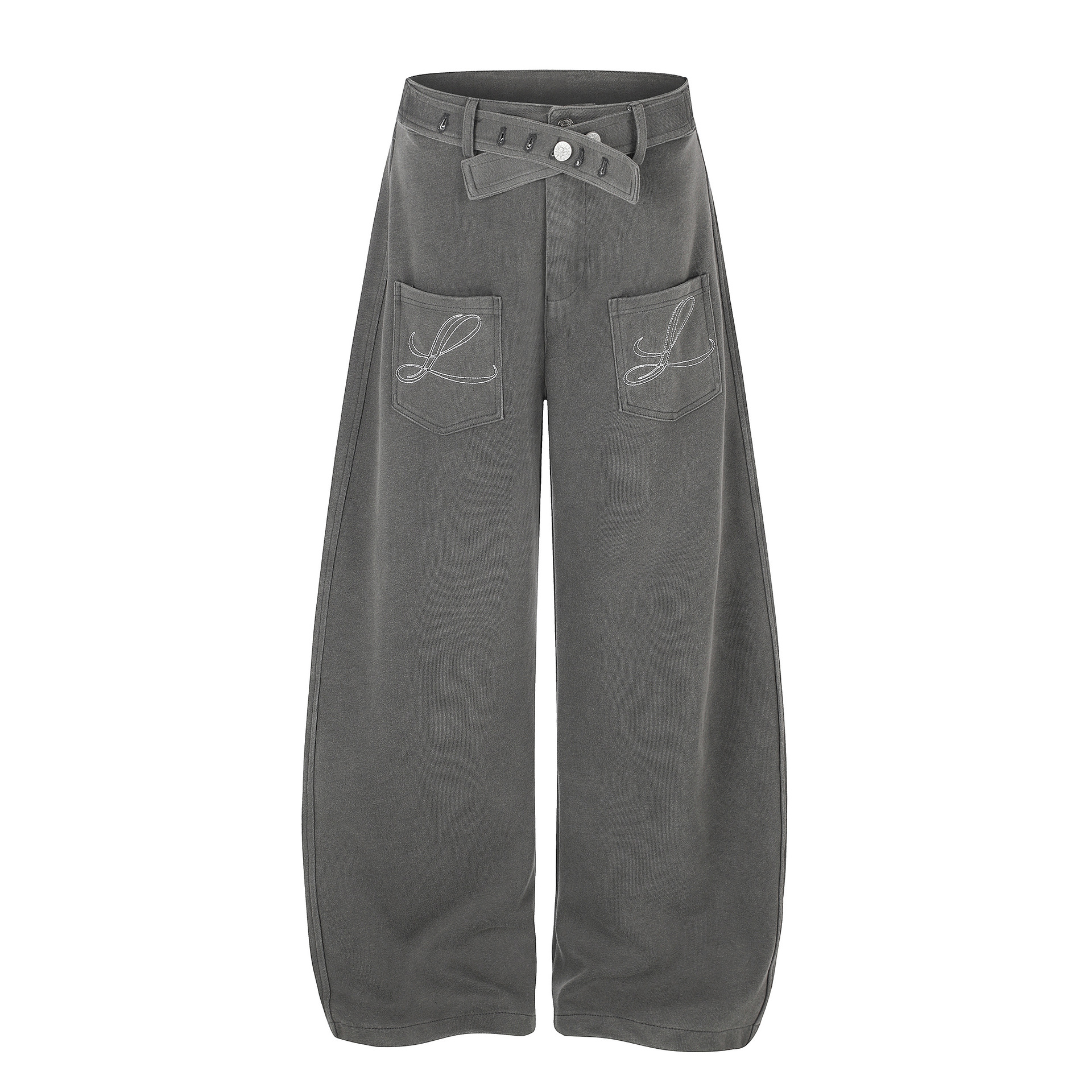 Washed Cross Waist Butterfly Embroidery Wide Leg Pants — image 1