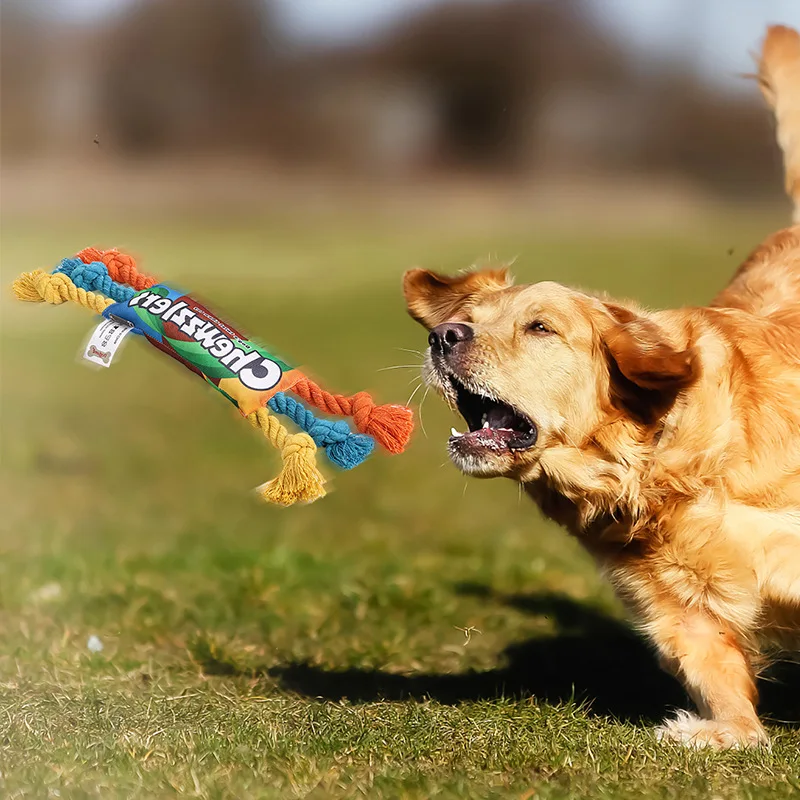 Puppy Dogs Toys Puppy colorful Cotton Chew Rope Knot Toy Durable Braided Dog Toys Dog Cleaning Teeth Braided Bone Rope — image 4
