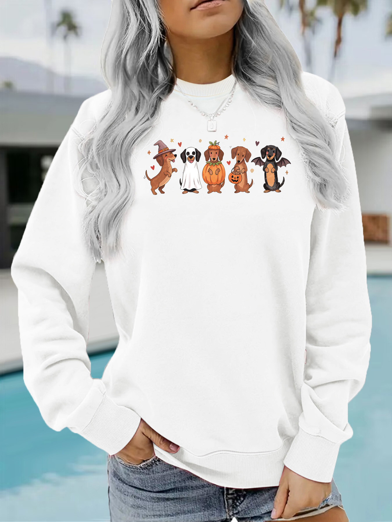Sausage Dog Printed Round Neck Velvet Hoodie — image 7